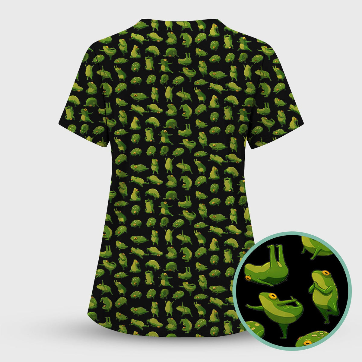 Cute Frog Cartoon Pattern Scrub Top, Comfortable Scrubs for Nurses