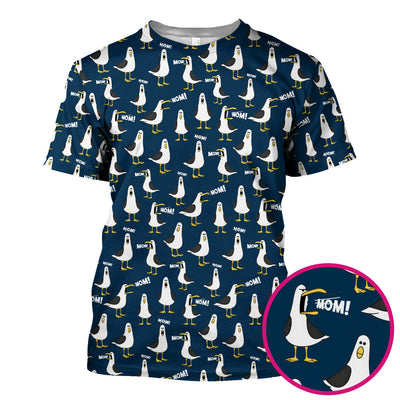 Funny Seagull Mom Seamless Pattern Scrub Top, Comfortable Scrubs for Nurses