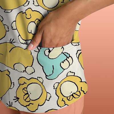 Funny Yellow Cartoon Duck Pattern Scrub Top, Comfortable Scrubs For Nurses