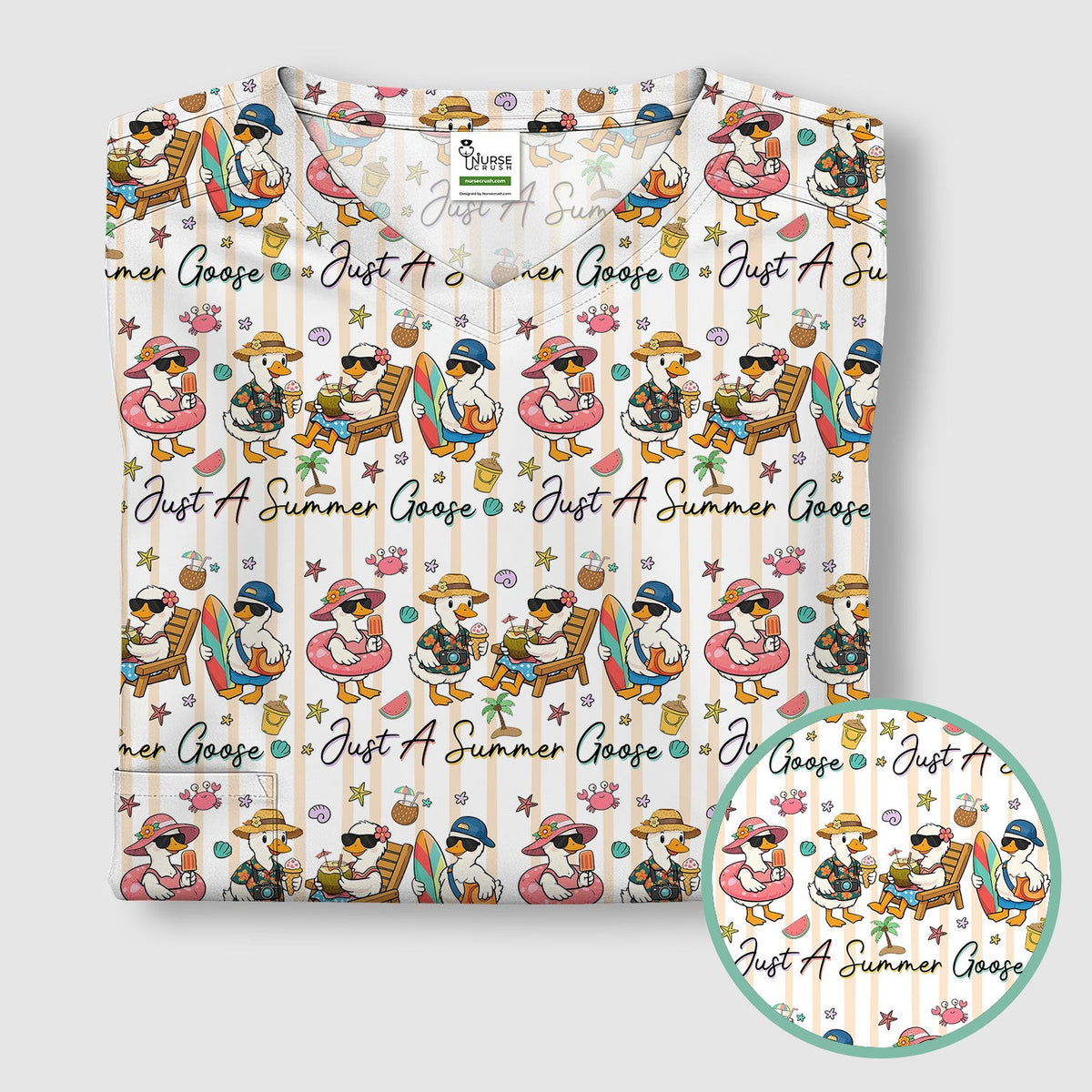 Summer Beach Goose Vacation Pattern Scrub Top, Comfortable Scrubs for Nurses