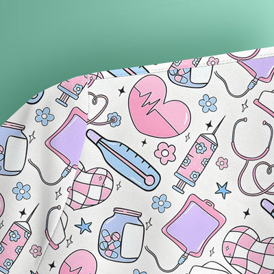 Cute Pastel Medical Icons Pattern Scrub Top, Comfortable Scrubs for Nurses