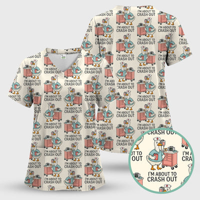 Funny Nurse Goose Crash Out Pattern Scrub Top, Comfortable Scrubs for Nurses