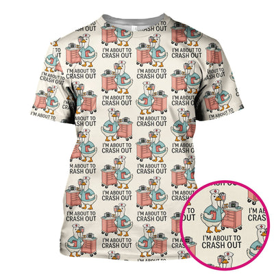 Funny Nurse Goose Crash Out Pattern Scrub Top, Comfortable Scrubs for Nurses