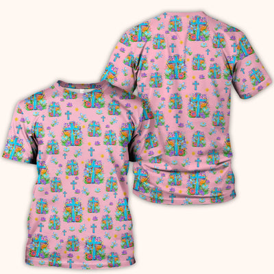 Christian Floral Cross Spring Pattern Scrub Top, Comfortable Scrubs for Nurses