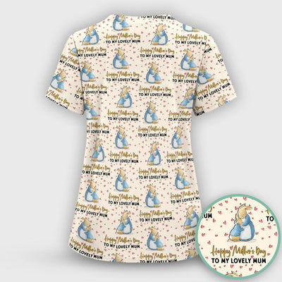 Happy Mothers Day Bunny Love Pattern Scrubs Top, Comfortable Scrubs for Nurses