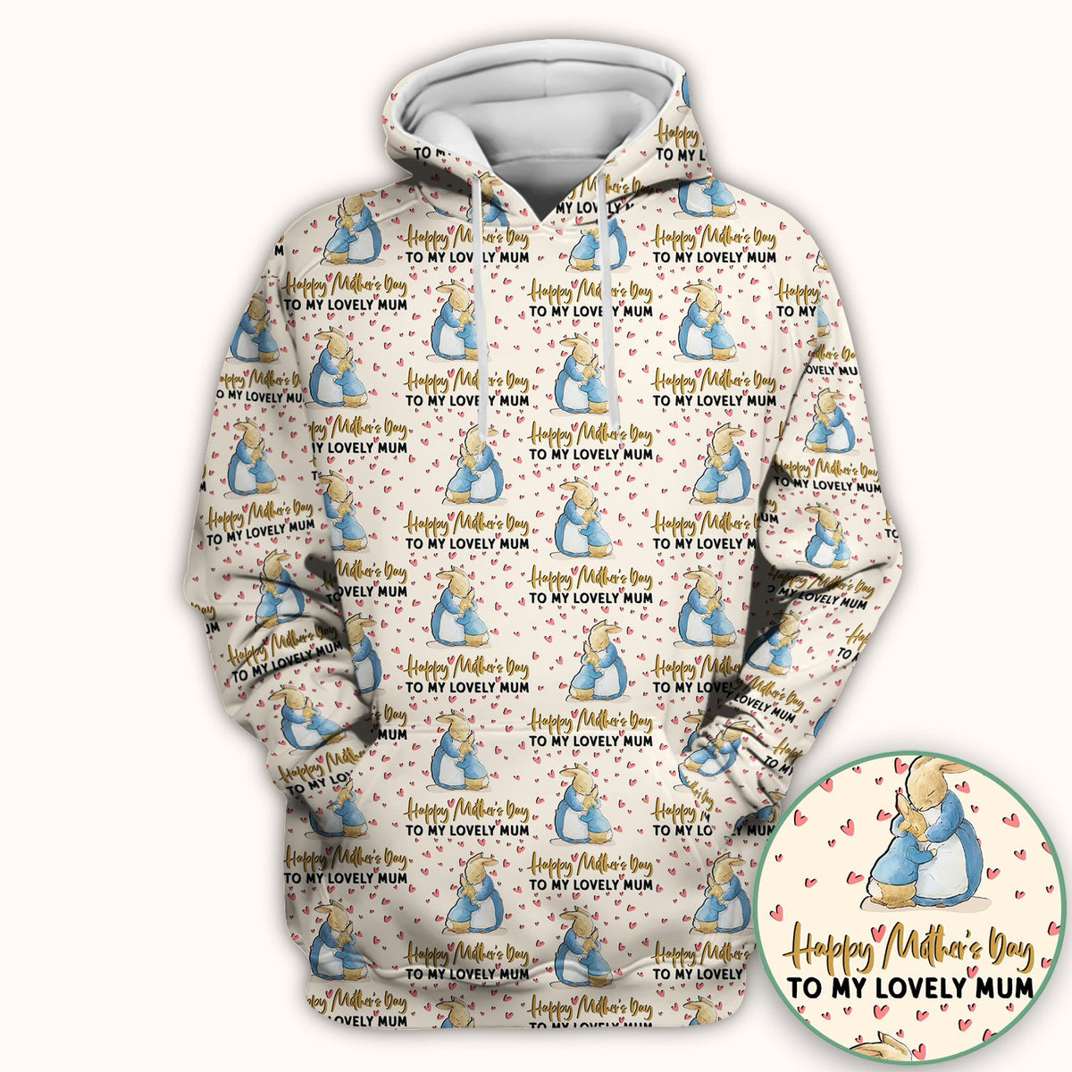 Happy Mothers Day Bunny Love Pattern Scrubs Top, Comfortable Scrubs for Nurses