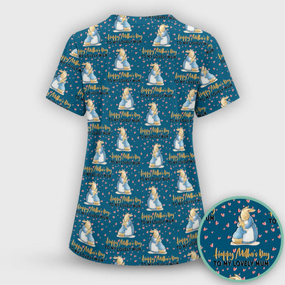 Happy Mothers Day Bunny Love Pattern Scrubs Top, Comfortable Scrubs for Nurses