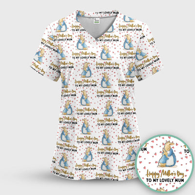 Happy Mothers Day Bunny Love Pattern Scrubs Top, Comfortable Scrubs for Nurses