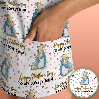 Happy Mothers Day Bunny Love Pattern Scrubs Top, Comfortable Scrubs for Nurses