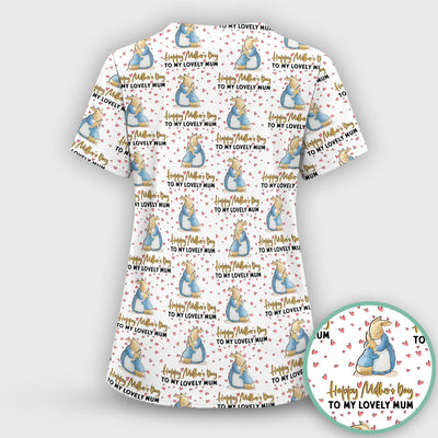 Happy Mothers Day Bunny Love Pattern Scrubs Top, Comfortable Scrubs for Nurses