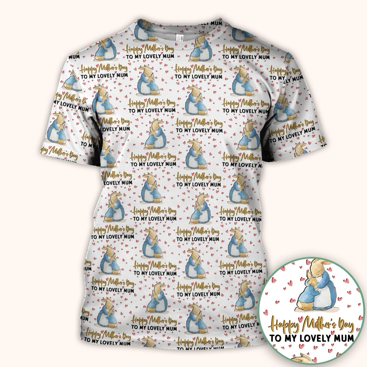 Happy Mothers Day Bunny Love Pattern Scrubs Top, Comfortable Scrubs for Nurses