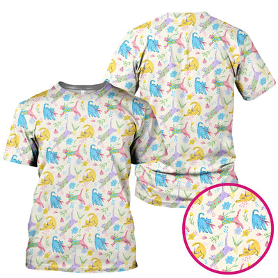 Cute Colorful Cat Floral Pattern Scrub Top, Comfortable Scrubs For Nurses