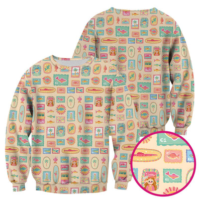 Coastal Vintage Postage Stamp Pattern Scrub Top, Comfortable Scrubs for Nurses