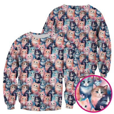 Pastel Kitten Pattern Scrub Top, Cute Aesthetic Cat Nursing Uniform for Women