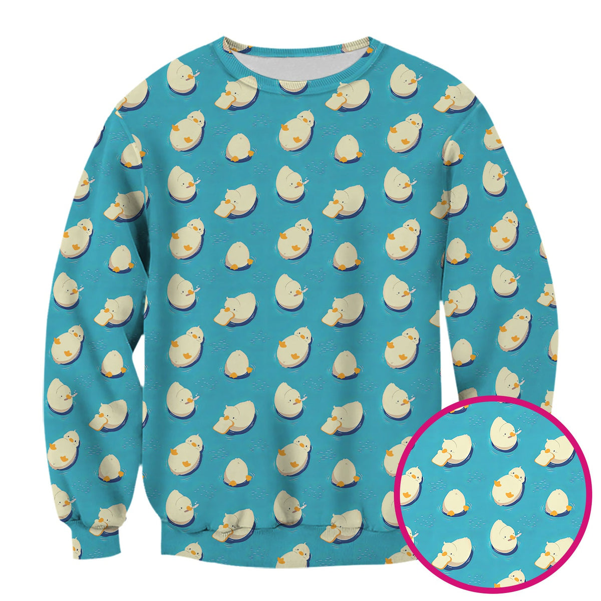 Cute Blue Duck Pond Pattern Scrub Top, Comfortable Scrubs For Nurses