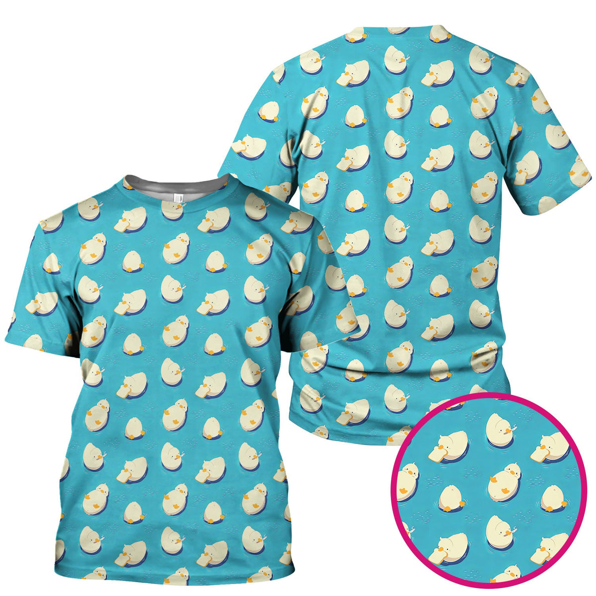 Cute Blue Duck Pond Pattern Scrub Top, Comfortable Scrubs For Nurses