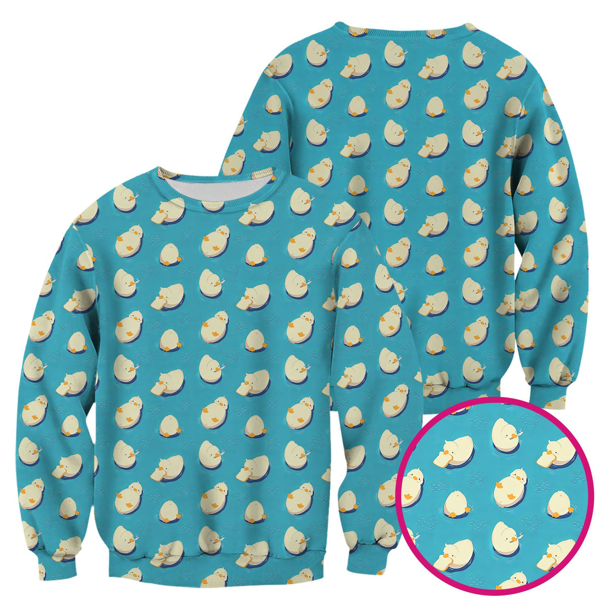 Cute Blue Duck Pond Pattern Scrub Top, Comfortable Scrubs For Nurses