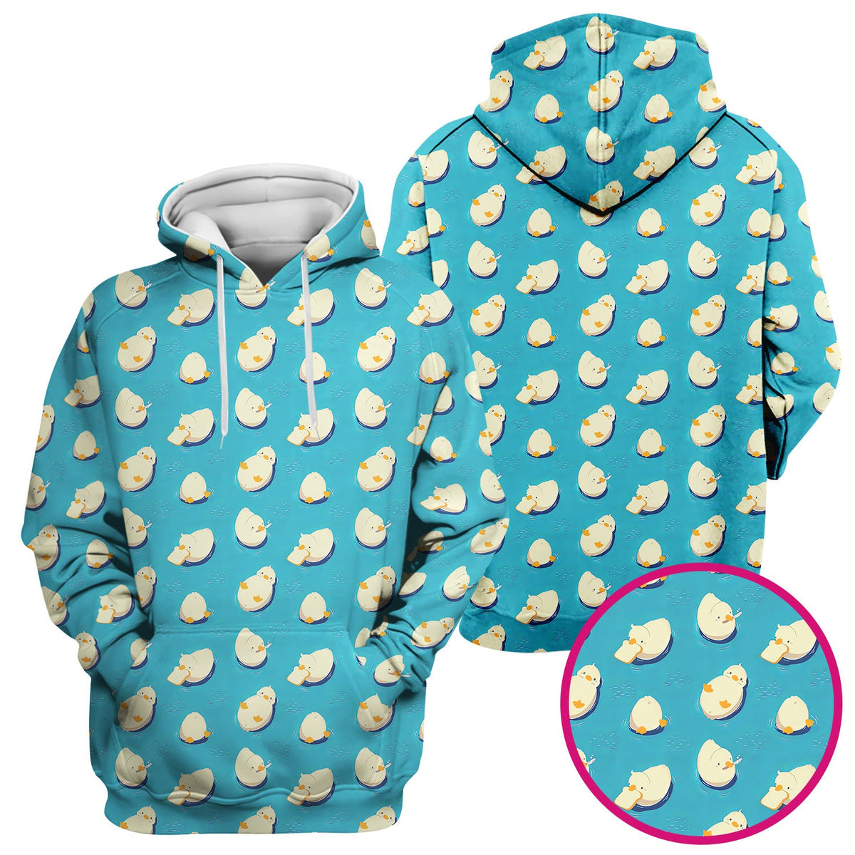 Cute Blue Duck Pond Pattern Scrub Top, Comfortable Scrubs For Nurses