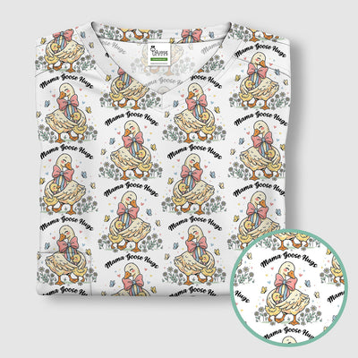 Cute Mama Goose Hug Pattern Scrub Top, Comfortable Scrubs For Nurses