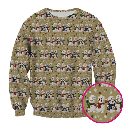 Cute Christmas Snowman Nurse Pattern Scrub Top, Breathable Fabrics Nursing Uniform