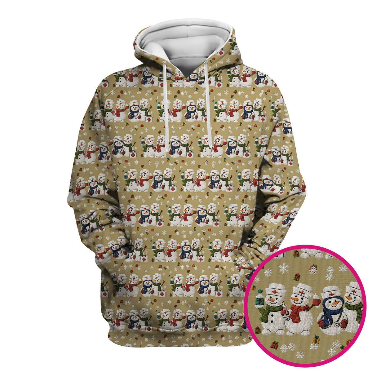Cute Christmas Snowman Nurse Pattern Scrub Top, Breathable Fabrics Nursing Uniform