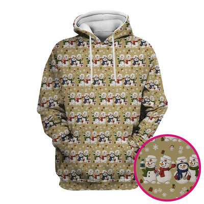 Cute Christmas Snowman Nurse Pattern Scrub Top, Breathable Fabrics Nursing Uniform