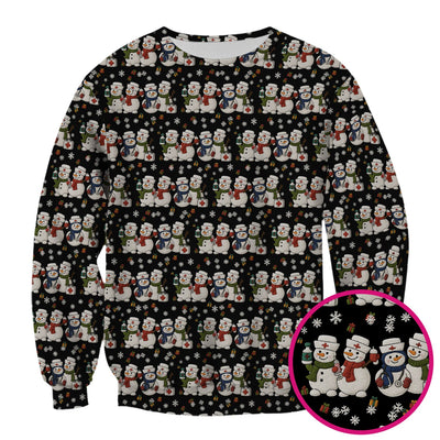 Cute Christmas Snowman Nurse Pattern Scrub Top, Breathable Fabrics Nursing Uniform