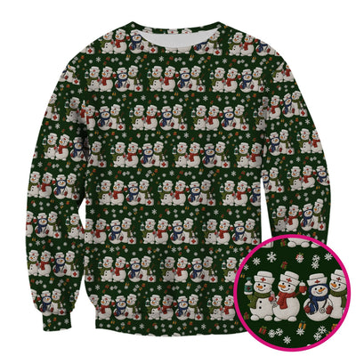 Cute Christmas Snowman Nurse Pattern Scrub Top, Breathable Fabrics Nursing Uniform