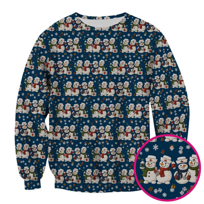 Cute Christmas Snowman Nurse Pattern Scrub Top, Breathable Fabrics Nursing Uniform