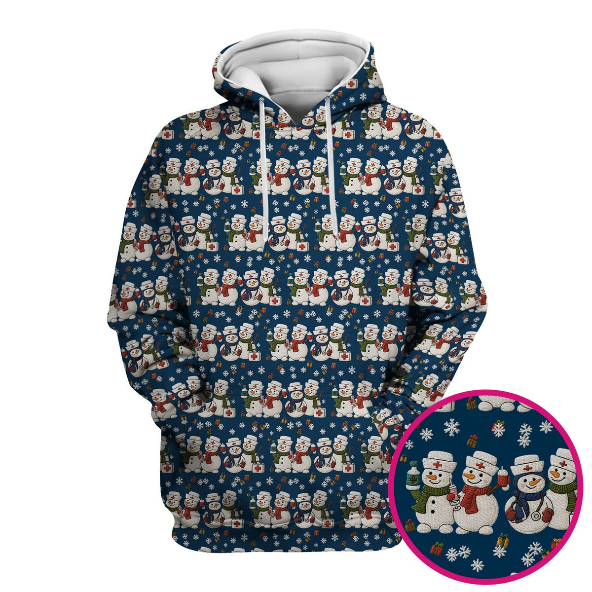 Cute Christmas Snowman Nurse Pattern Scrub Top, Breathable Fabrics Nursing Uniform