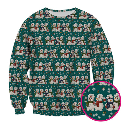 Cute Christmas Snowman Nurse Pattern Scrub Top, Breathable Fabrics Nursing Uniform