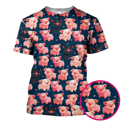Funny Farm Pig Cartoon Pattern Scrub Top, Comfortable Scrubs for Nurses
