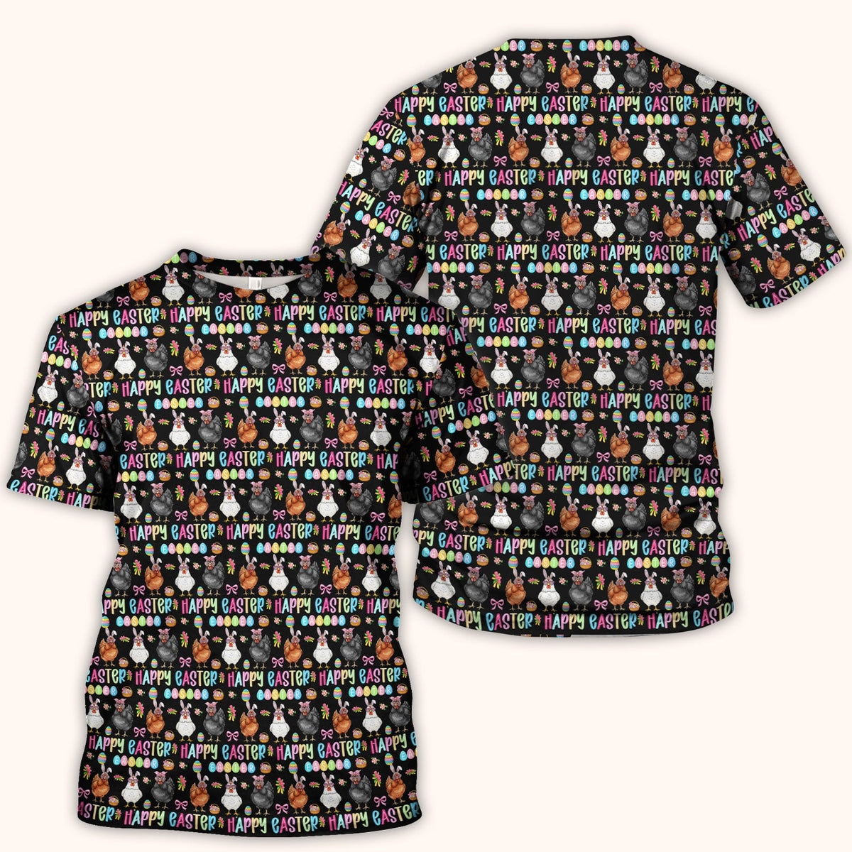 Happy Easter Bunny Eggs Pattern Scrubs Top, Comfortable Scrubs for Nurses