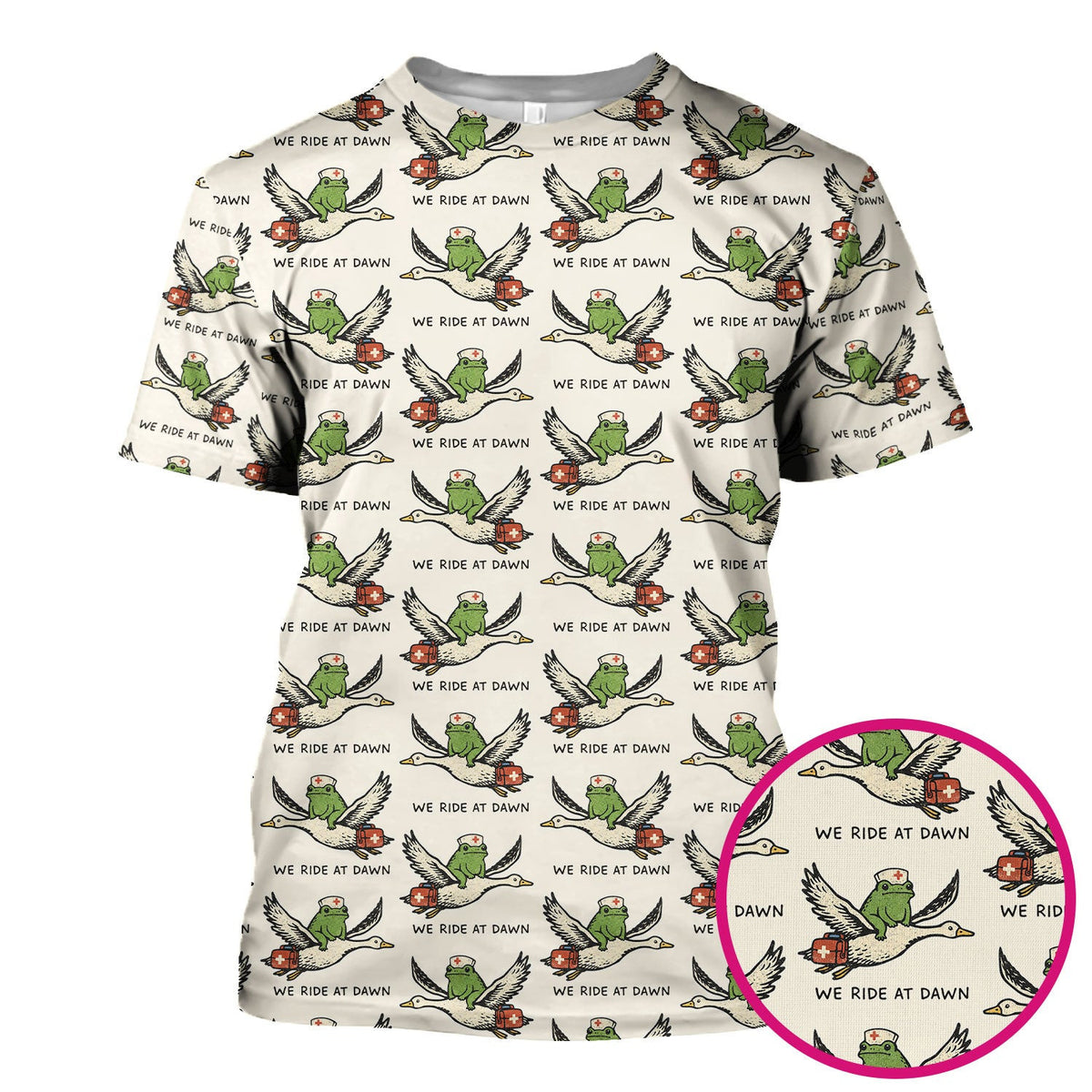 Funny Frog Riding Goose Nurse Pattern Scrub Top, Comfortable Scrubs for Nurses