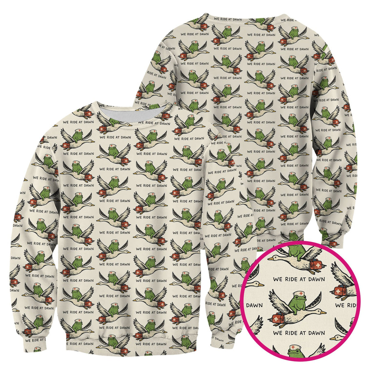 Funny Frog Riding Goose Nurse Pattern Scrub Top, Comfortable Scrubs for Nurses