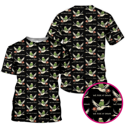 Funny Frog Riding Goose Nurse Pattern Scrub Top, Comfortable Scrubs for Nurses