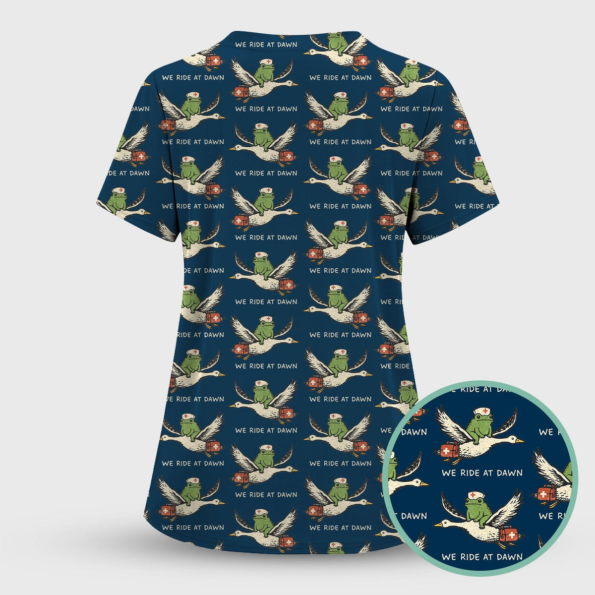 Funny Frog Riding Goose Nurse Pattern Scrub Top, Comfortable Scrubs for Nurses