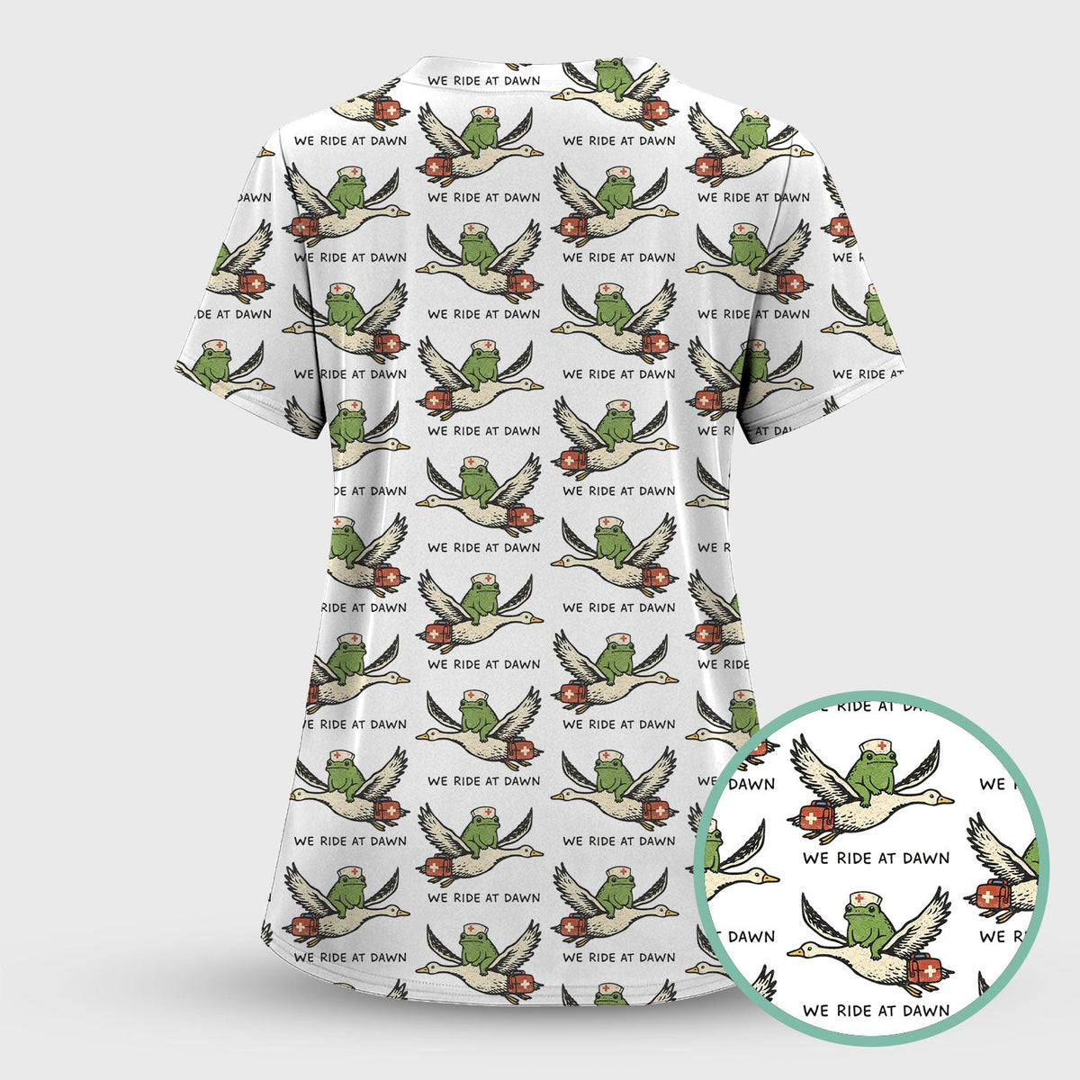 Funny Frog Riding Goose Nurse Pattern Scrub Top, Comfortable Scrubs for Nurses