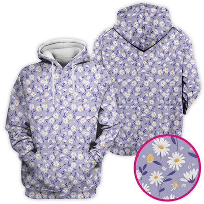 Cute Purple Daisy Botanical Print Scrub Top, Comfortable Scrubs For Nurses