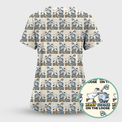 Funny Xray Goose On The Loose Pattern Scrub Top, Comfortable Scrubs for Nurses