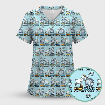 Funny Xray Goose On The Loose Pattern Scrub Top, Comfortable Scrubs for Nurses