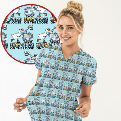 Funny Xray Goose On The Loose Pattern Scrub Top, Comfortable Scrubs for Nurses