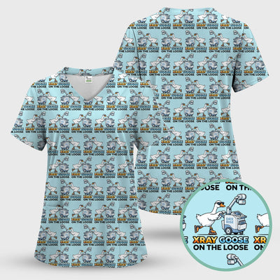 Funny Xray Goose On The Loose Pattern Scrub Top, Comfortable Scrubs for Nurses