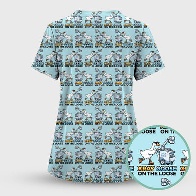 Funny Xray Goose On The Loose Pattern Scrub Top, Comfortable Scrubs for Nurses