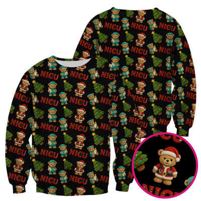 Festive Christmas NICU Nurse Teddy Bear Pattern, Breathable Fabrics Nursing Uniform