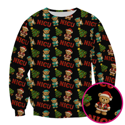 Festive Christmas NICU Nurse Teddy Bear Pattern, Breathable Fabrics Nursing Uniform