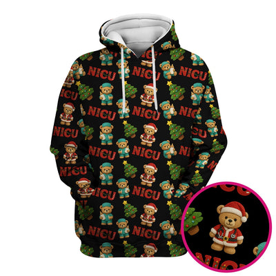 Festive Christmas NICU Nurse Teddy Bear Pattern, Breathable Fabrics Nursing Uniform