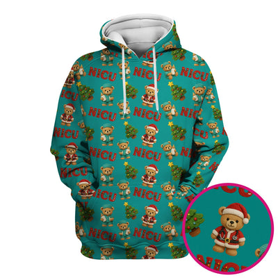 Festive Christmas NICU Nurse Teddy Bear Pattern, Breathable Fabrics Nursing Uniform