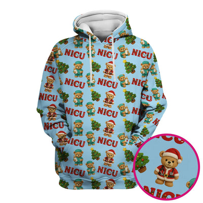 Festive Christmas NICU Nurse Teddy Bear Pattern, Breathable Fabrics Nursing Uniform