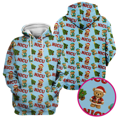 Festive Christmas NICU Nurse Teddy Bear Pattern, Breathable Fabrics Nursing Uniform